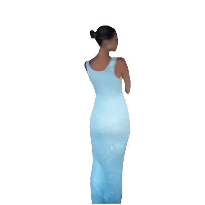 Sexy U Collar Slimming Slim-fit Sequined Sheath Sleeveless Bodycon Dress For Women