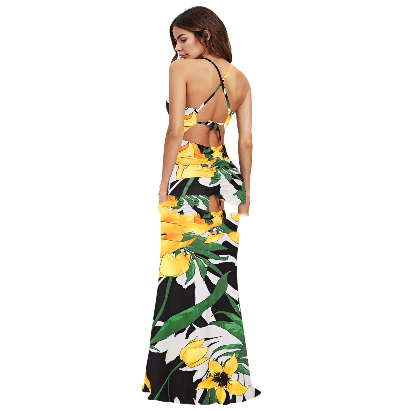 Corset Milk Silk Maxi Suspender Print Bodycon Dress For Women's