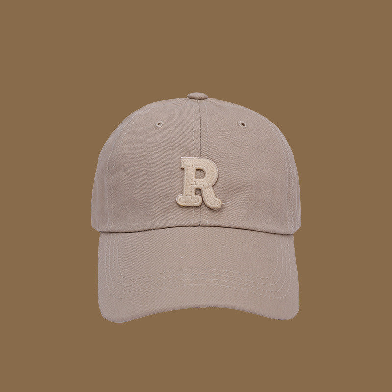 Adjustable Solid Color Sports Cap with "R" Women's Men's Korean Style Soft Top