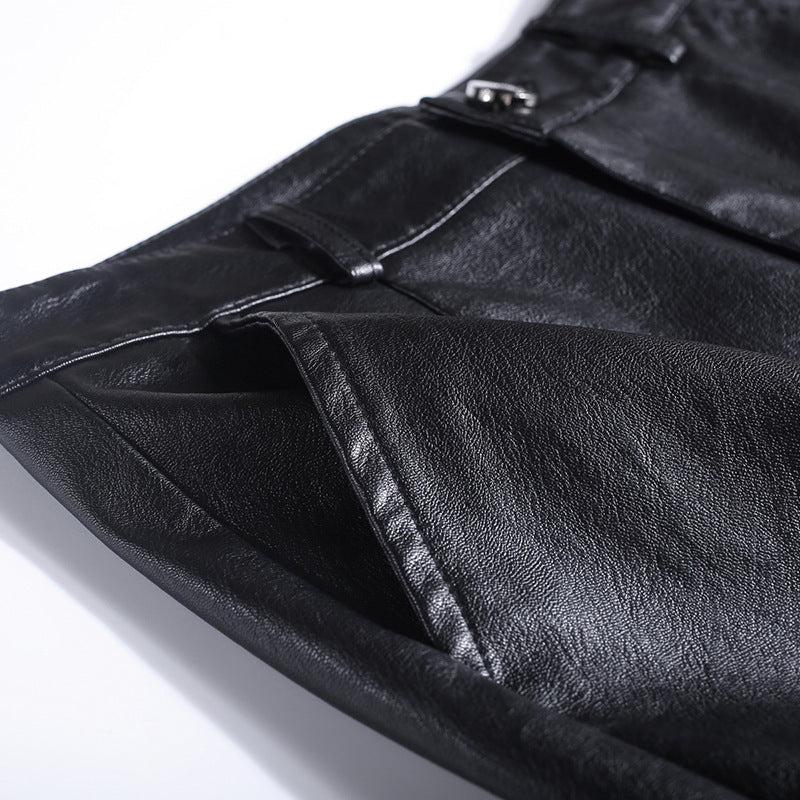 Classic Black Plus Size Loose Women Casual Leather Pants