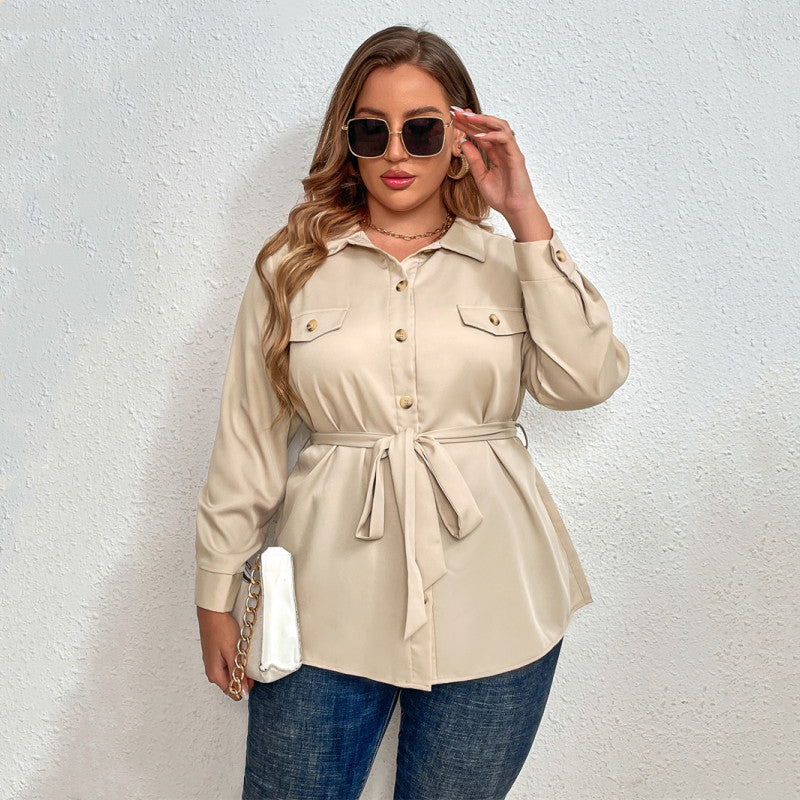 Plus Size Faux Leather Button-Up Shirt Fat Women Blouse Shirt Ladies Tops