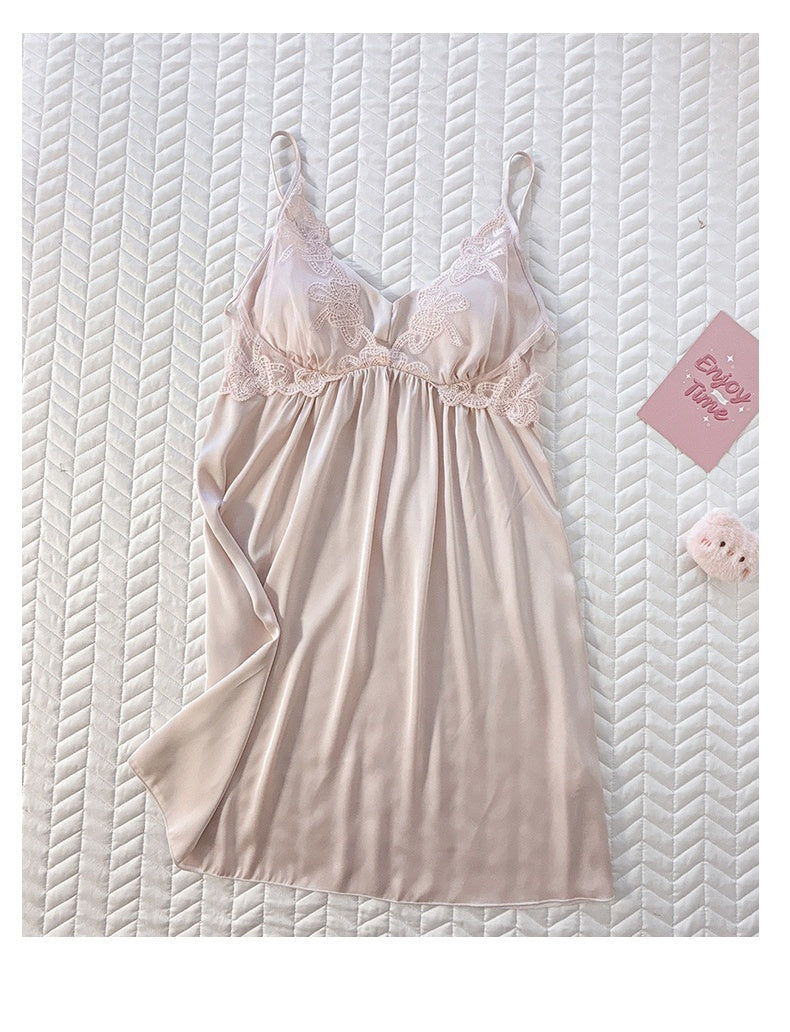 Slip Nightdress Ice Silk With Chest Pad For Women