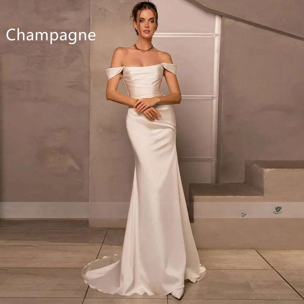 Glamorous White/Cream Formal Gown for Special Occasions Simple Ivory Satin Mermaid Wedding Dress