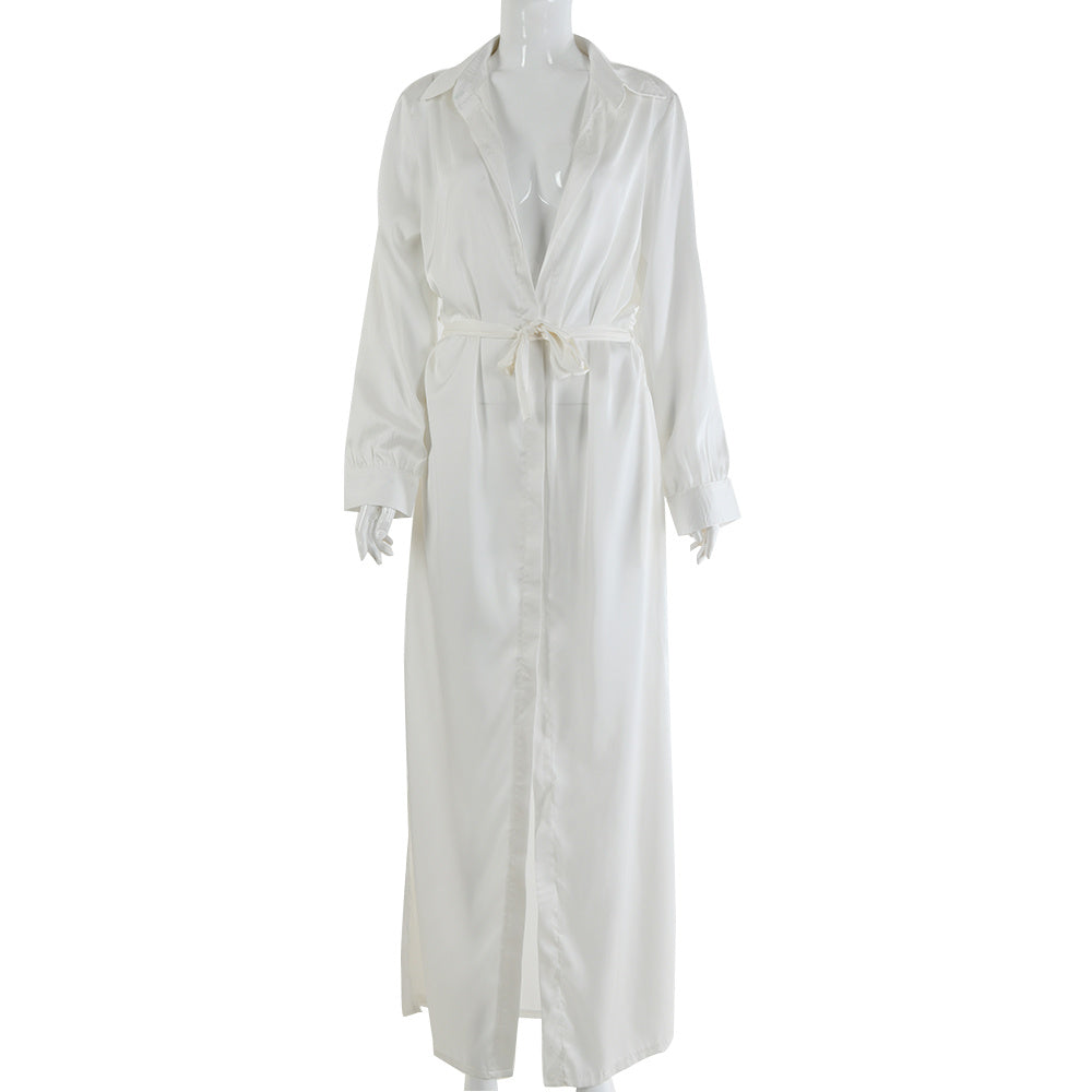 Long sleeve faux satin dress