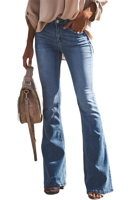 Retro Hippie Stretch Flare Slim Fit Pants Wide-Leg Flared Jeans