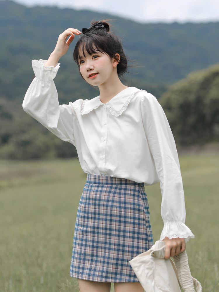 Niche Spring And Autumn Doll Collar Design Sense White Shirt