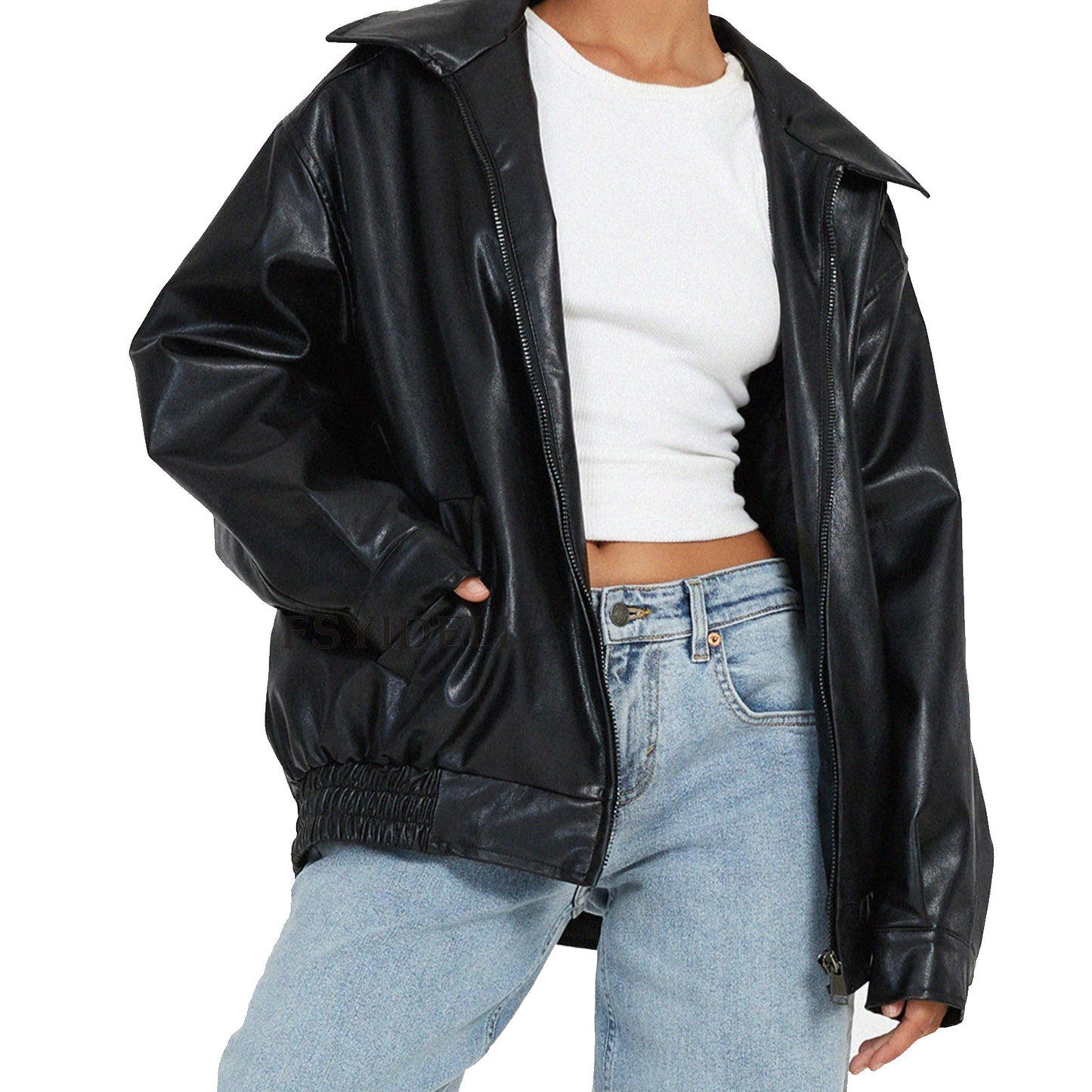 Leather Coat Locomotive Style Top For Women's