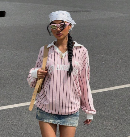 Striped Letter & Numeral Print Active T-Shirt