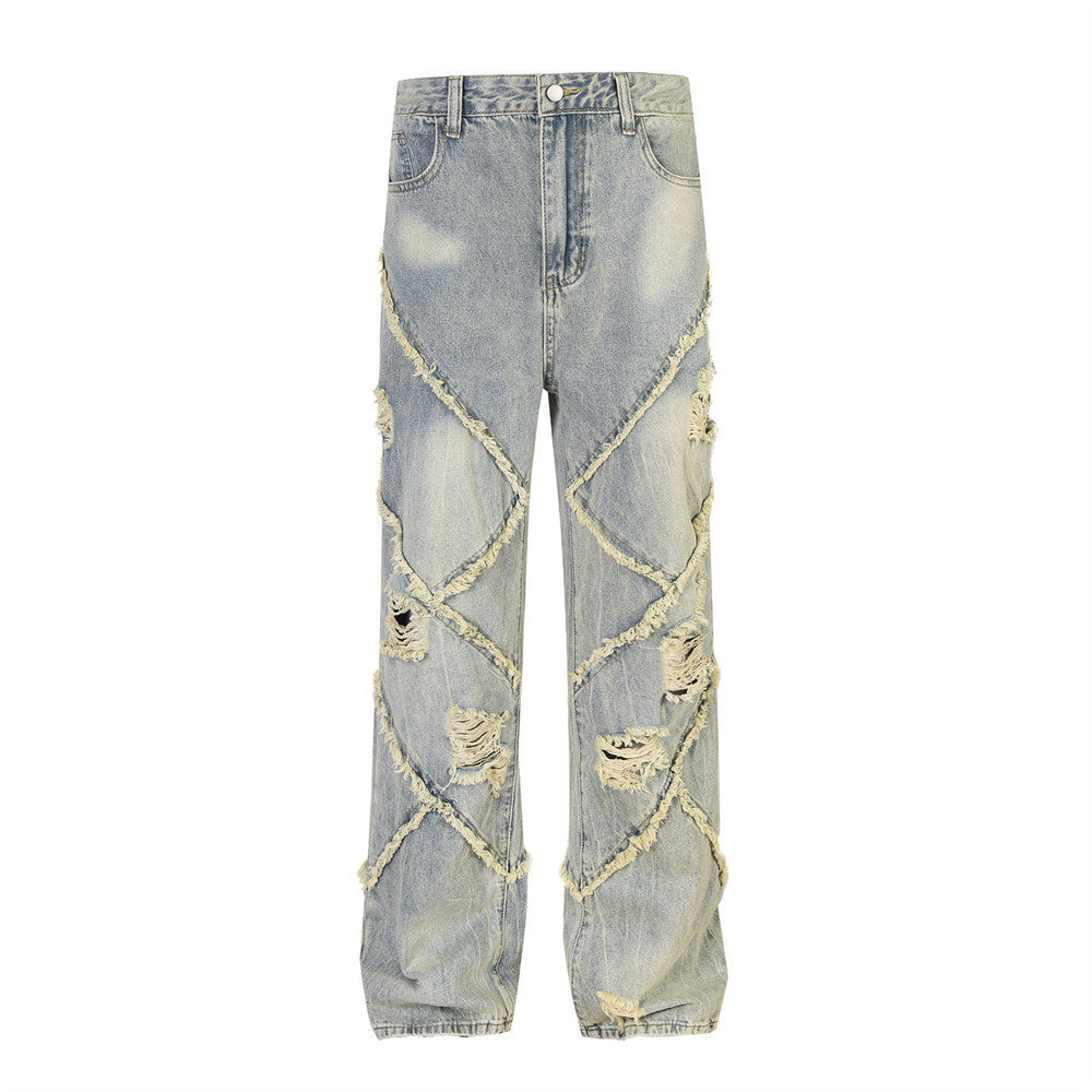 Distressed Patchwork Baggy Jeans – Vintage Y2K Grunge Denim Ripped Stitching Jeans For Men And Women