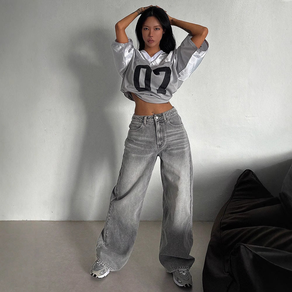 Loose Spring And Autumn Long High Waist Drooping Fashion Fashion Jeans