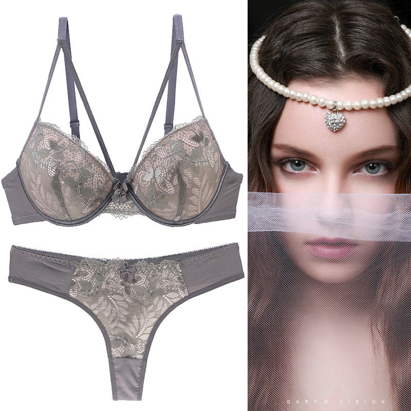 Lace Bra & Thong Set - Elegant Underwired Lingerie Push Up Underwear For Women Lace Bra Set