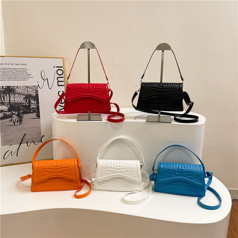 Croc-Embossed Mini Handbag – Bold Colors, Big Style Pattern Shoulder Commuter Western Style Messenger Bag