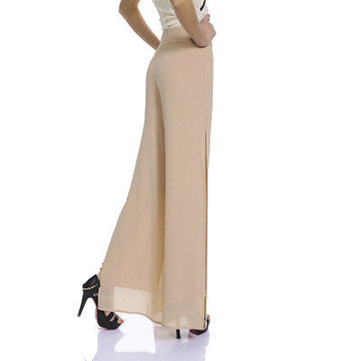 Luxe Flow Slit Pants – Sheer Elegance in Black & White Chiffon harem pants split female wide-leg pants