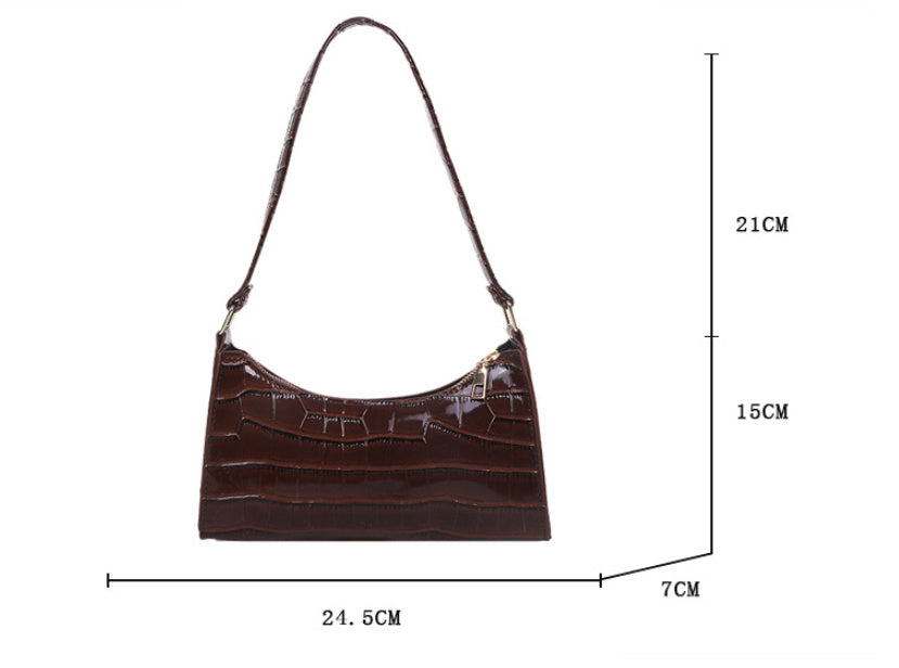 Elegant Crocodile Textured Shoulder Purse | Perfect for Day or Night Embossed Underarm Stone Pattern Candy Color Shoulder Bag