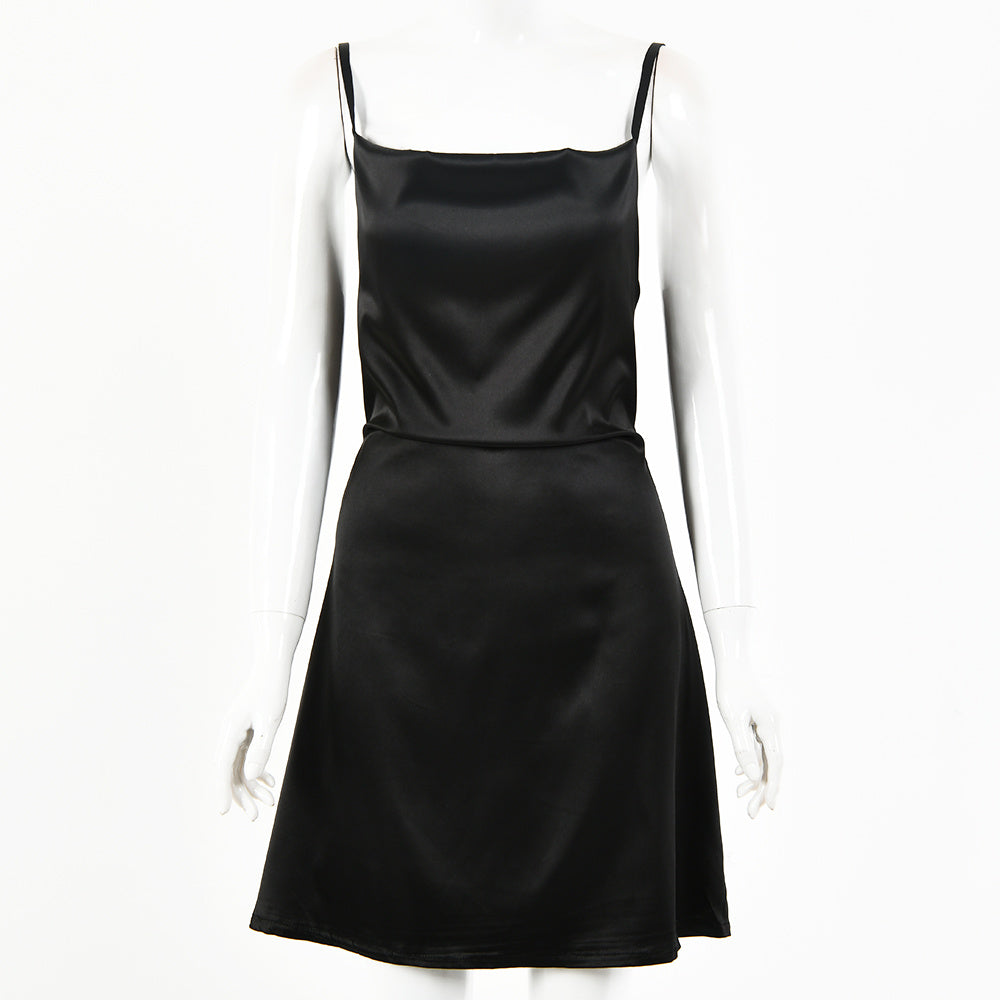 Sexy Cowl Neck Satin Mini Slip Dress Silky drawstring short dress home pajamas
