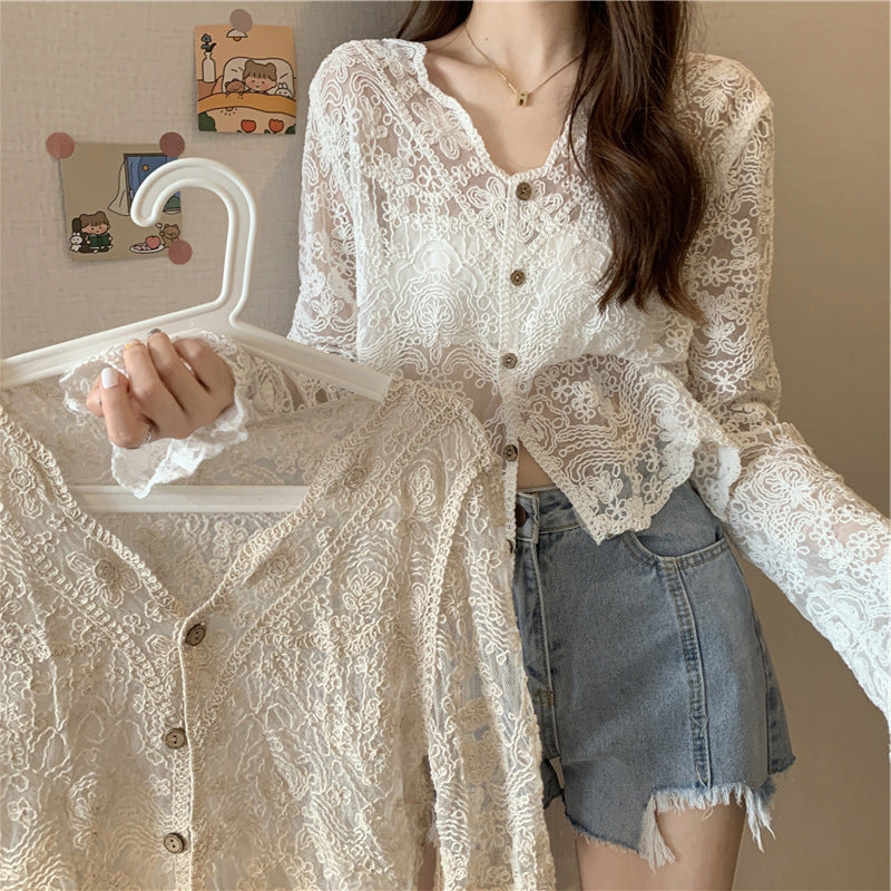 Whisper Lace Sheer Cardigan – Romantic Meets Modern Summer New Korean Loose Top Trend