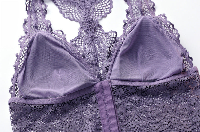 Satin / Silk Look Lace Trim Camisole Top New Ultra-Thin Hollow Bra Set