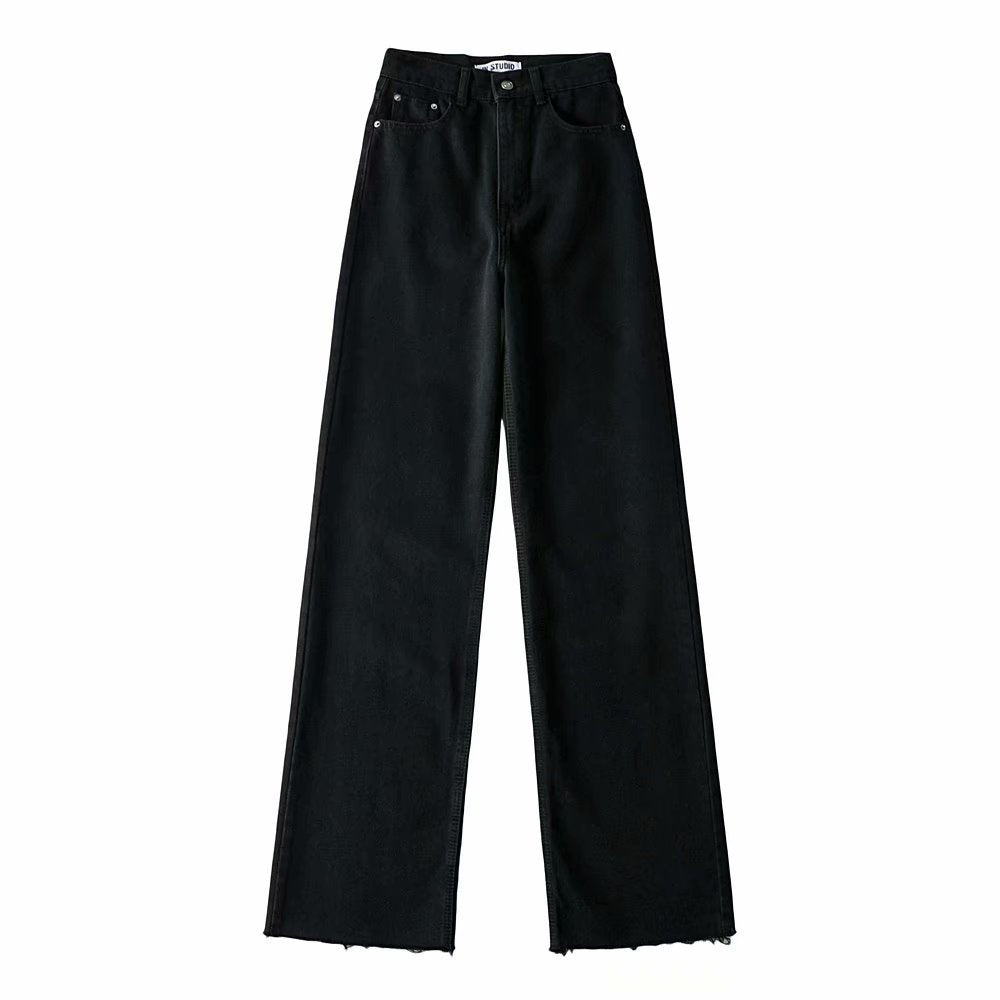 Straight-Cut Light Wash Jeans – Easy Cool Girl Fit Light color retro high waist jeans women new style