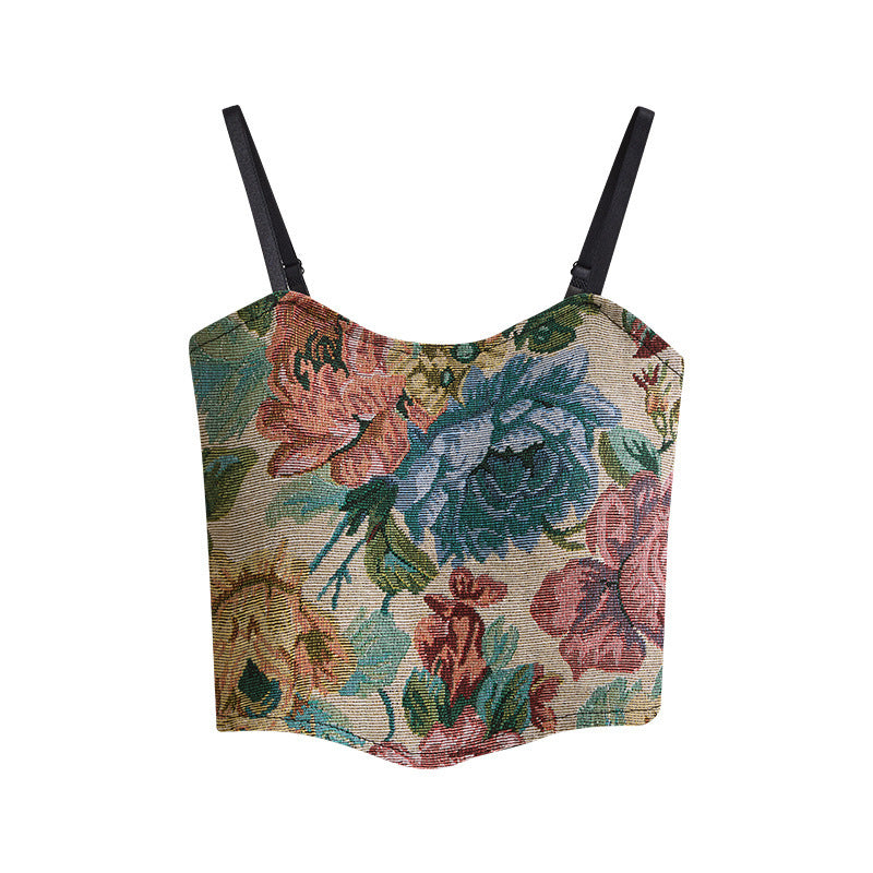 Vintage Floral Pleated Beauty Back Sling Top