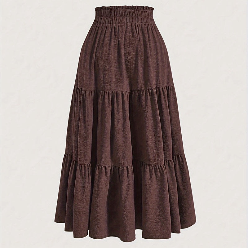 Solid Color High-Waist Knot Detail Flowy Pleated Midi Skirt - Elegant A-Line Skirt For Spring Summer
