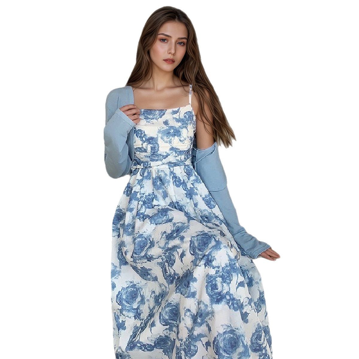 Forest Style Floral Skirt Long Sleeved Cardigan Wool Sweater
