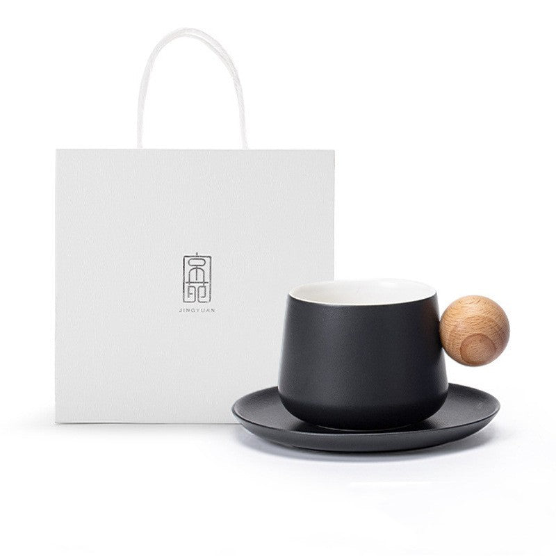 Elegant Black & White Ceramic Mug with Coaster Ceramic High Value Coffee Mug