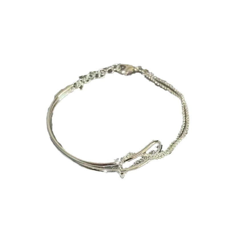 Elegant Silver Knot Design Adjustable Bracelet Simple High-grade Knotted Double-layer Half Bracelet For Women