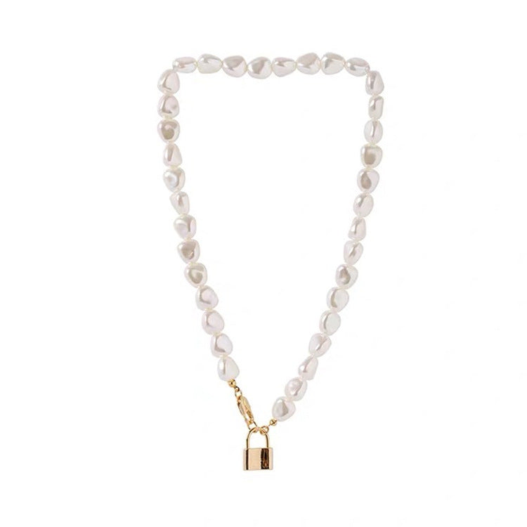 Luxe Layers Jewelry | Chic Chain Boutique | Pearl & Dainty Designs | Elegance Adorned Modern Muse Jewels Metal lock pendant clavicle chain