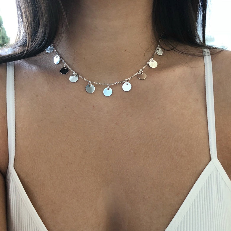Dainty Disc Choker Necklaces Boho Coin Chain Chokers Sequined Metal Clavicle Chain