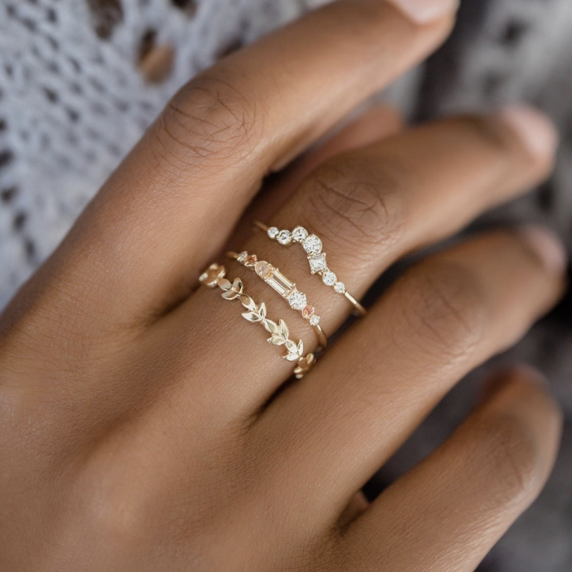 Dainty Gold & Gemstone Stacking Ring Sets | Multi-Band Layering Rings Gold Ring Fashion Ladies Three-piece Set