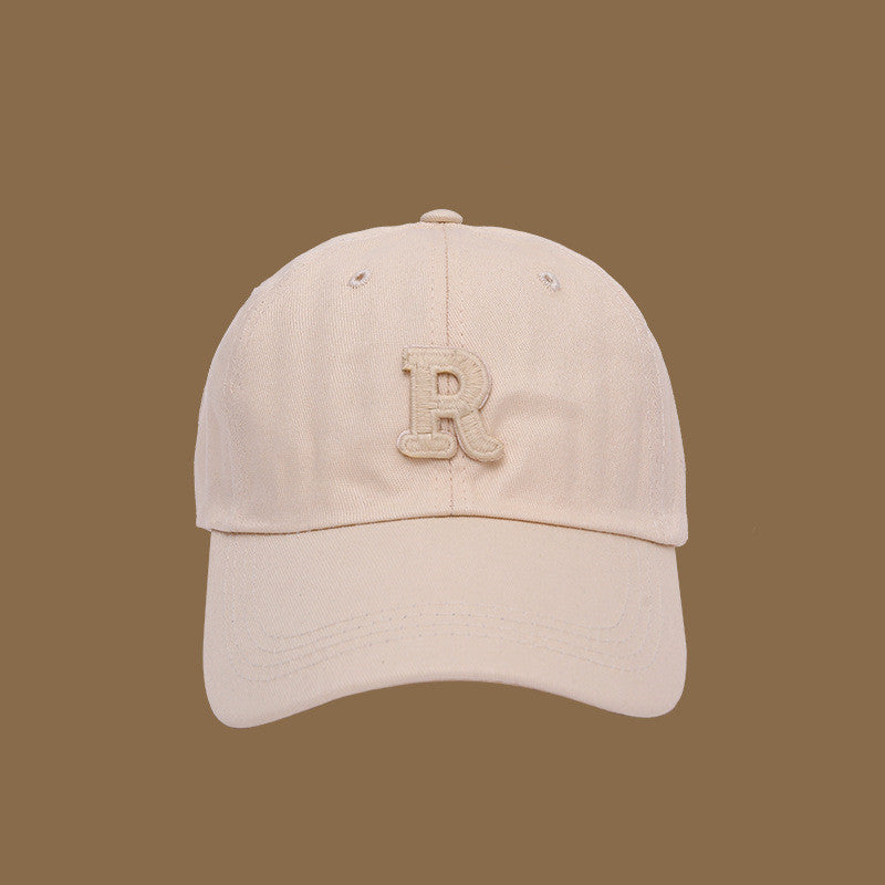 Adjustable Solid Color Sports Cap with "R" Women's Men's Korean Style Soft Top
