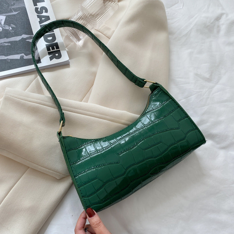 Elegant Crocodile Textured Shoulder Purse | Perfect for Day or Night Embossed Underarm Stone Pattern Candy Color Shoulder Bag