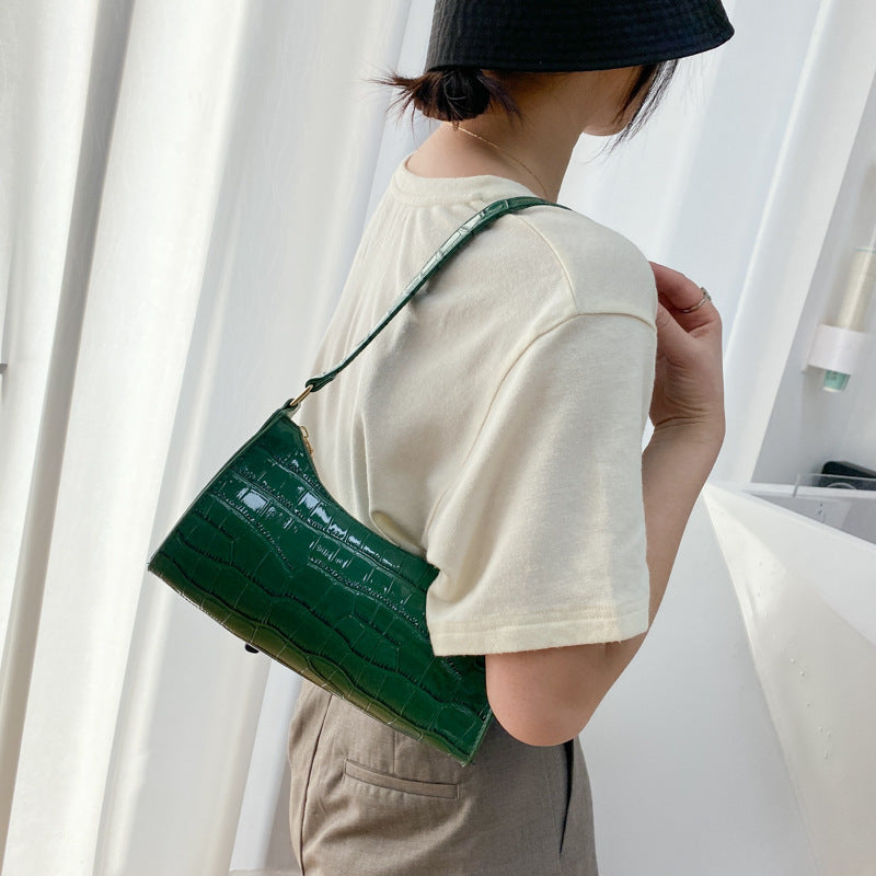 Elegant Crocodile Textured Shoulder Purse | Perfect for Day or Night Embossed Underarm Stone Pattern Candy Color Shoulder Bag