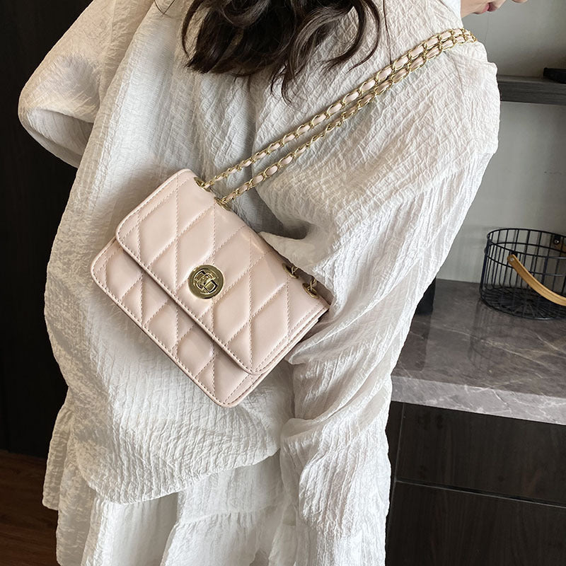 Elegant Diamond Lattice Pattern Crossbody Purse Women's Fashion Thread Chain Shoulder Bags Casual Messenger Bag