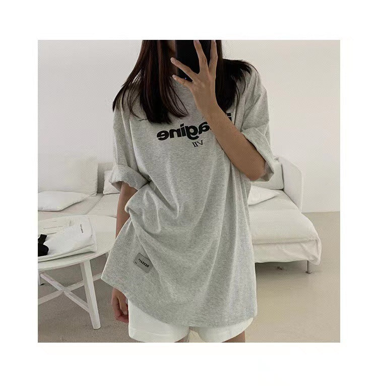 “IMAGINE” Statement Tee – Casual Cool with a Bold Voice Loose Korean Letter T-shirt Top