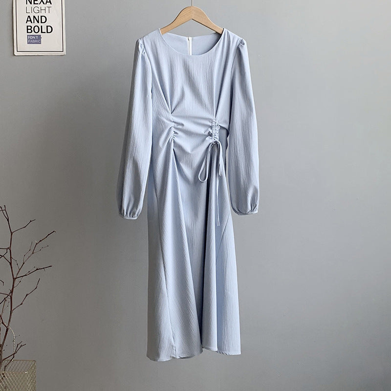 Waist-in Retro Korean Style French Simple Temperament Long Skirt