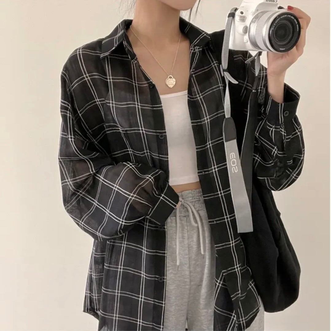 Color-contrast Check Sun Protection Shirt Women's Shirt Coat