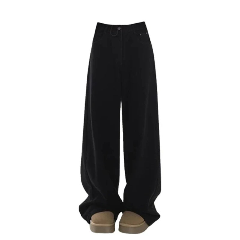 Essential Black Wide-Leg Pants – Minimal Streetwear Staple Summer Black Straight Casual Jeans For Women