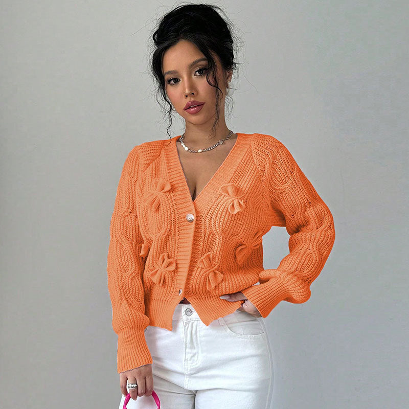 Solid Color Long Sleeve Bowknot Knitwear Cardigan Coat