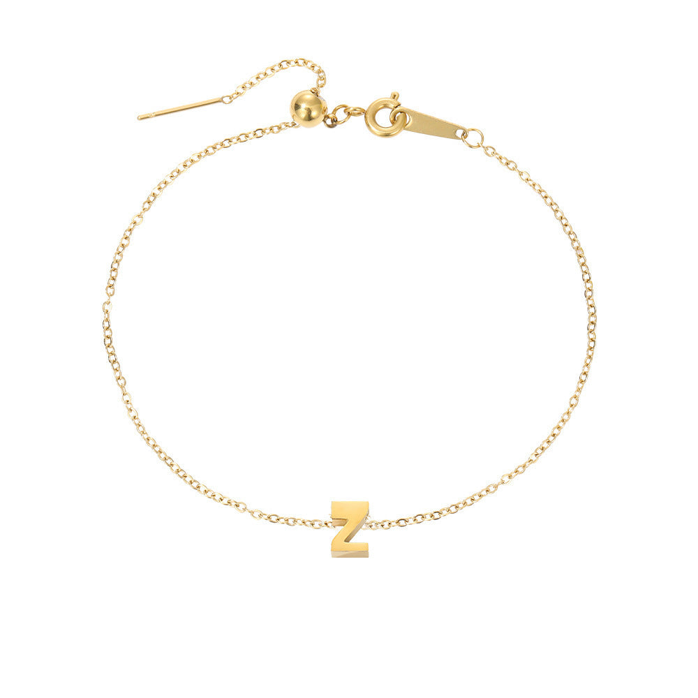 Minimalist Initial Charm Bracelet – Personalized Elegance in Gold & Silver 26 Letters Fashion Personality Stainless Steel Letter Bracelet