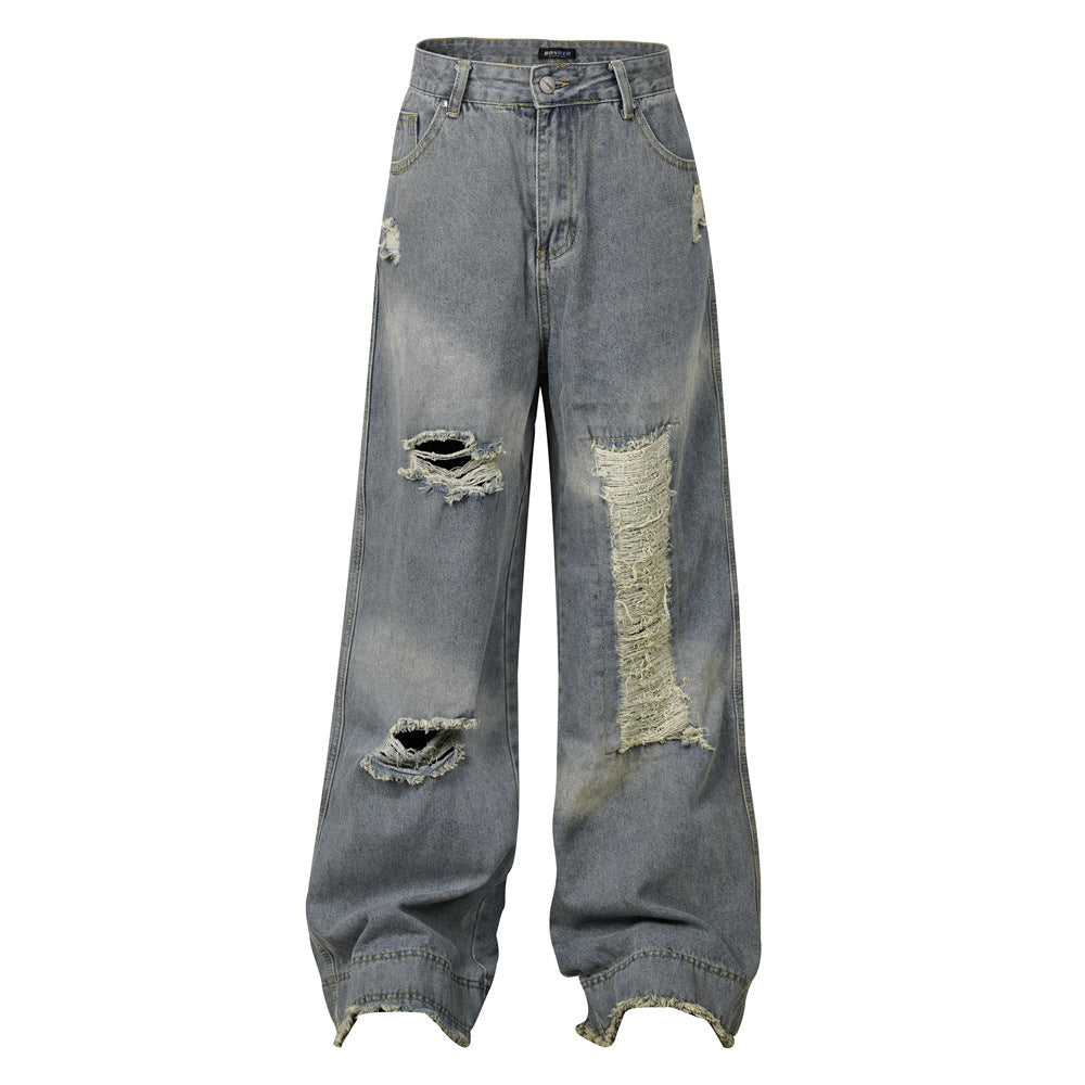 Shred Zone Jeans – Distressed Denim, Max Attitude, Street-Ready Niche Loose Men And Women Bootcut Jeans