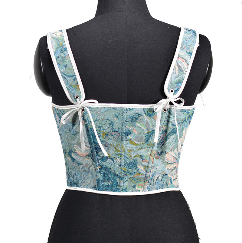Fairy core / Princess Core Floral Over bust Corset Fashion French Strap Vest Women's Top