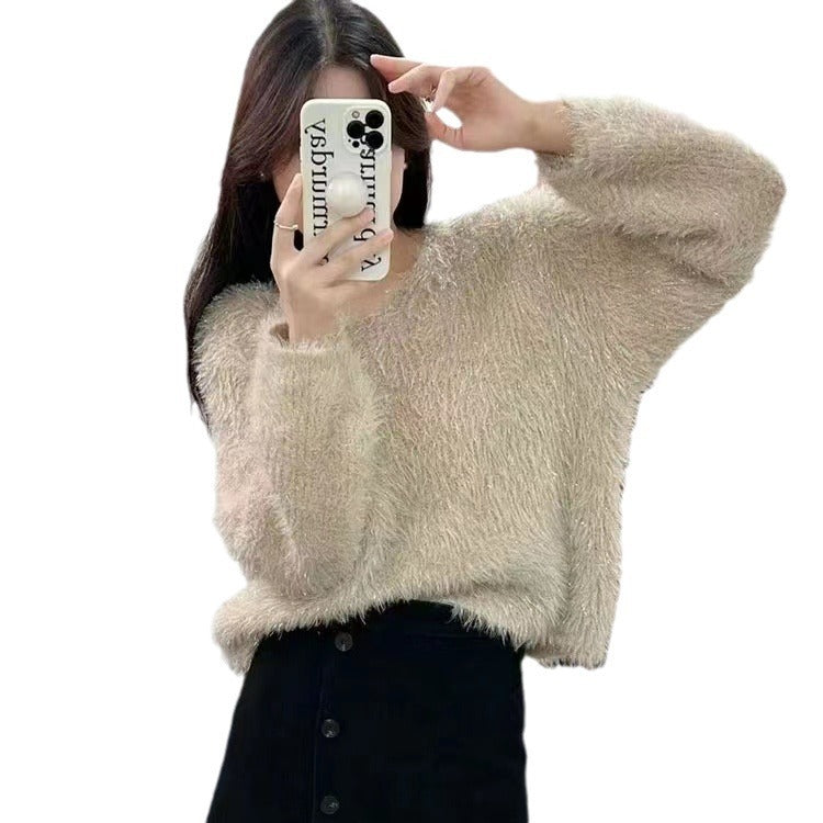 Soft Fluffy Sweater - Multi-Color Options Korean Style Simple V-neck Knitted Pullover Top