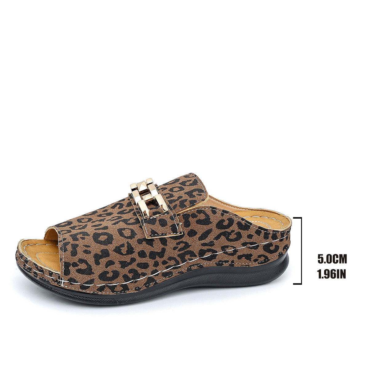 Stylish Flat Slide Sandals with Buckle Detail - Leopard Print & Solid Black Slippers Cool Beach Leopard Slippers