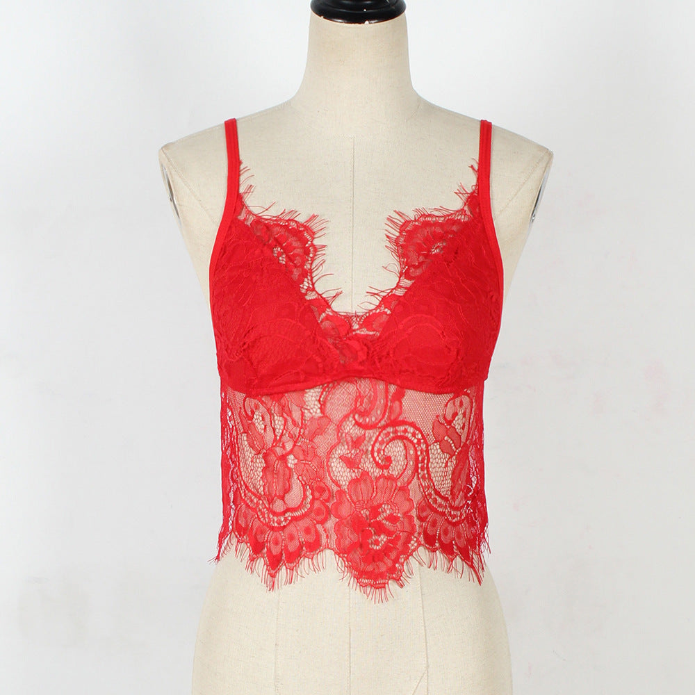 Deep V-Neck Lace Bustier Top Spaghetti Strap Bra Top For Women