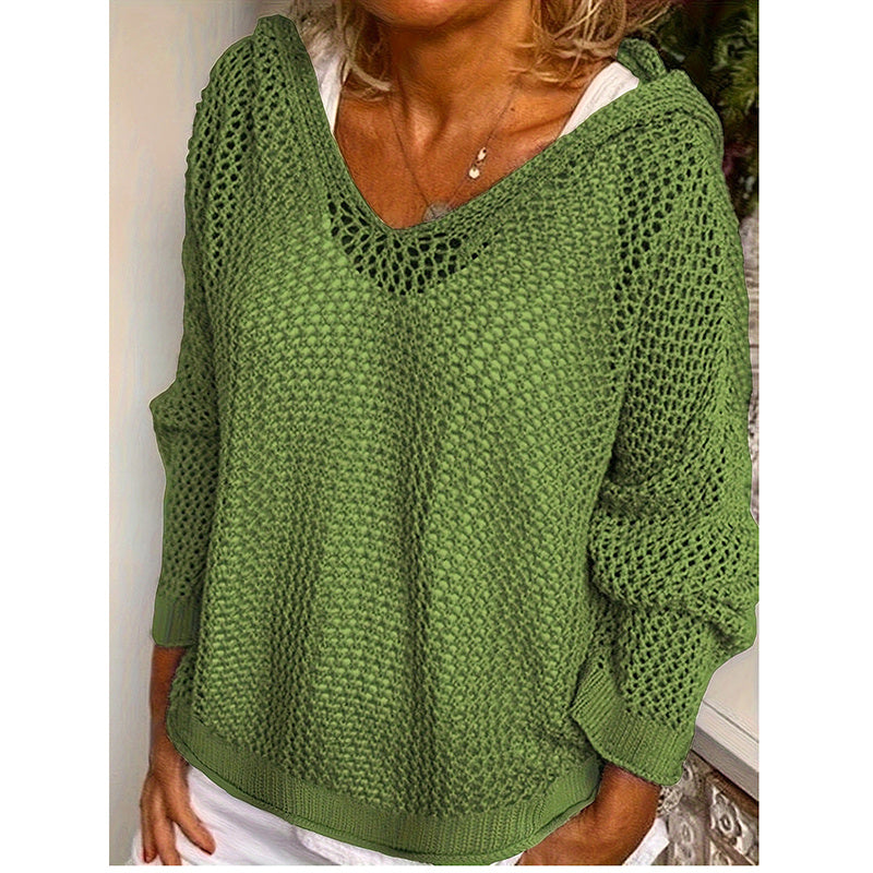 Fall Hoodies Sweater Knit V Neck Tops Casual Long Sleeve Pullover Shirts Women