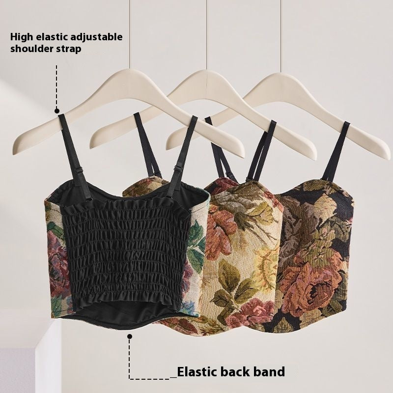 Vintage Floral Pleated Beauty Back Sling Top