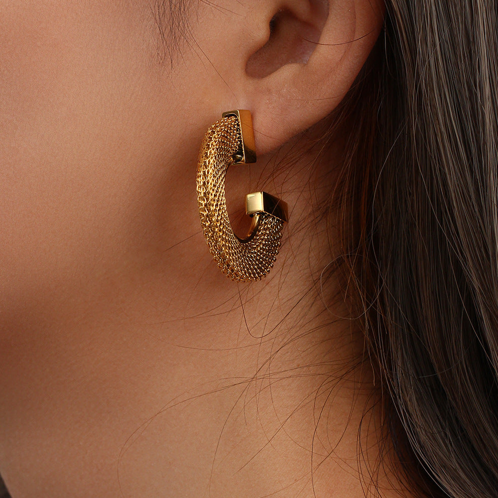 Textured Bold Gold Hoop Earrings – Statement Luxury Fashionable Personalized Popular Stainless Steel Earrings Jewelry For Women's