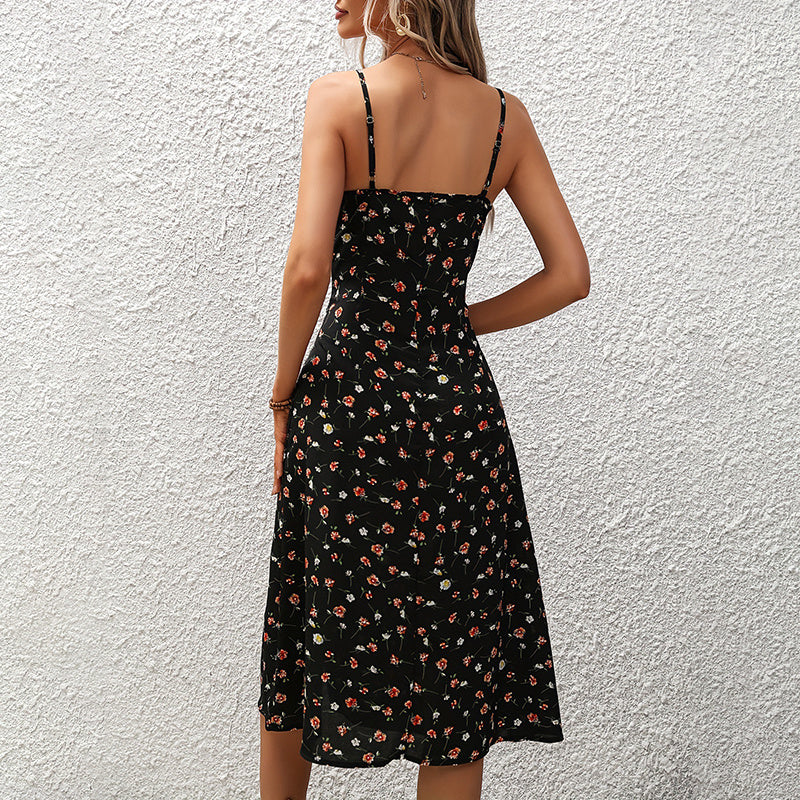 Summer Casual Boho Sundress Polka Dot Sleeveless Spaghetti Strap Backless Side Slit Dresses