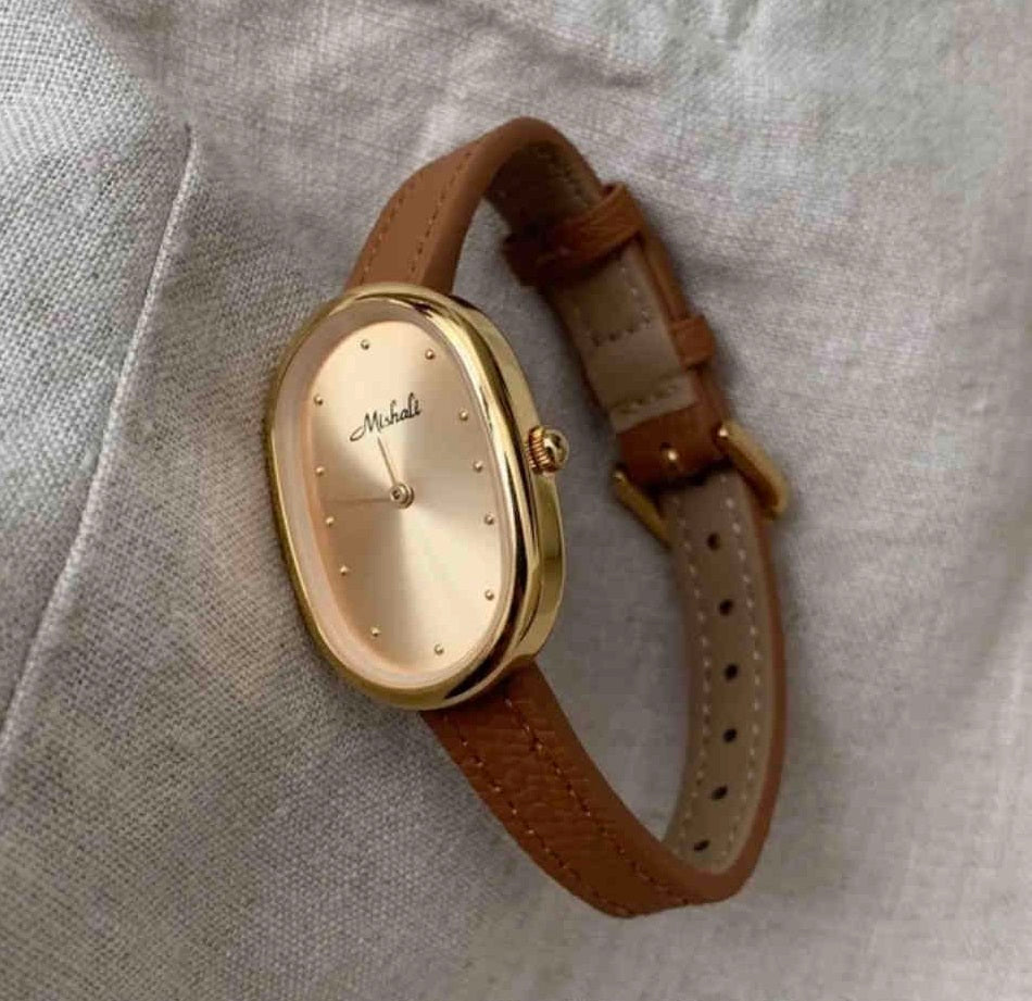 Strap Retro Court Style Retro Gold, Round Small Watch For Women's